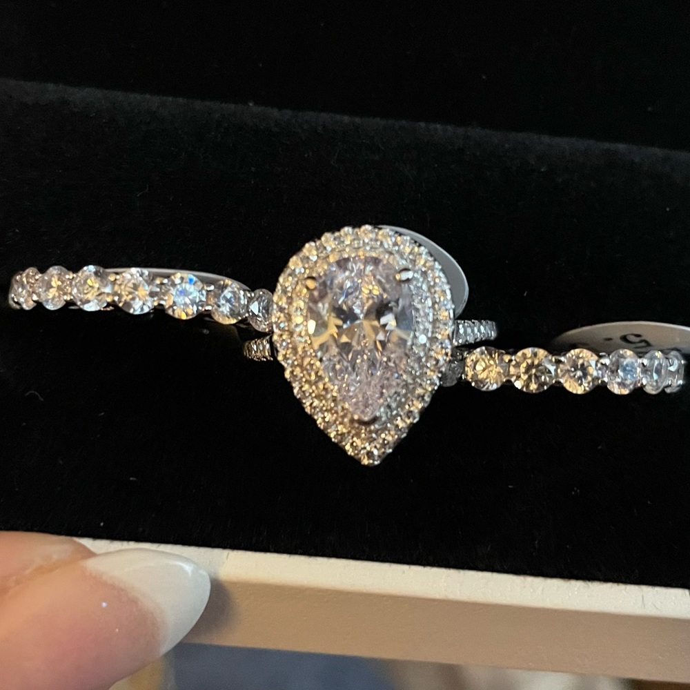 Beautiful ring and bands. Too big and waited too long to return.